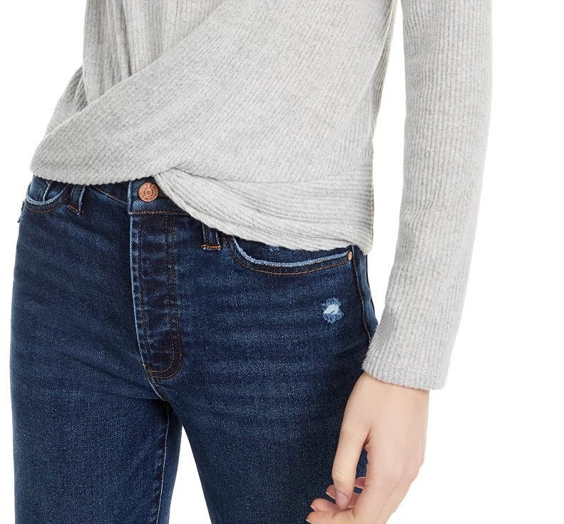 Crave Fame Juniors' Cozy Twist-Front Turtleneck Top Silver Size X-Small