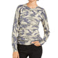 Planet Gold Juniors' Camo Crew Neck Sweater Green Size Medium