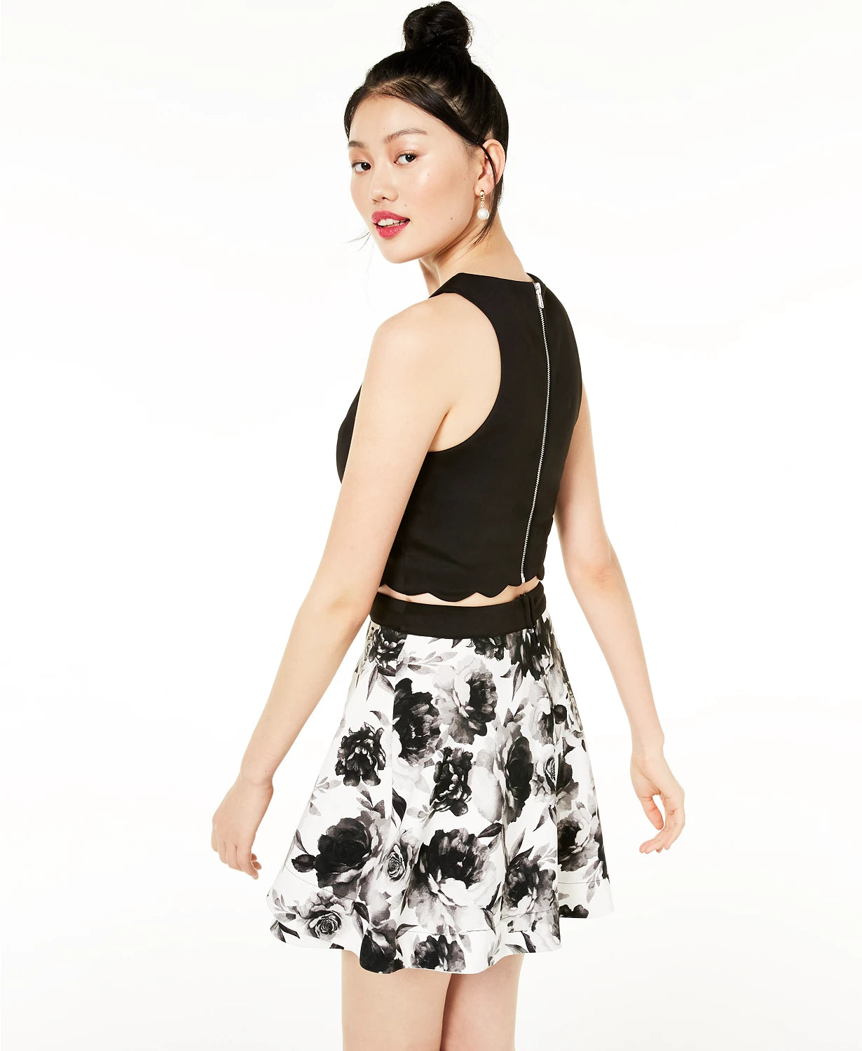 Speechless Juniors' 2-Pc. Scalloped & Floral Dress White Size 1