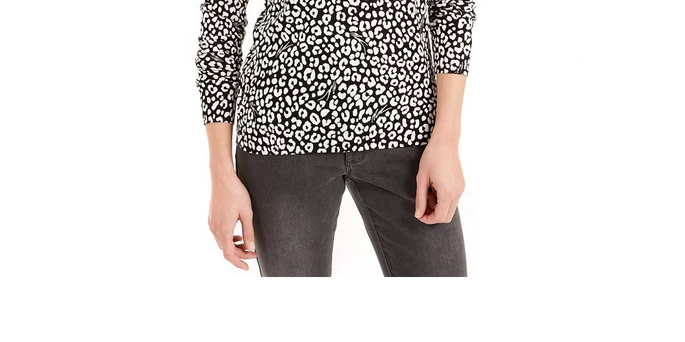 Michael Kors Women's Black Animal Print 3/4 Sleeve Scoop Neck Sweater White Size Small