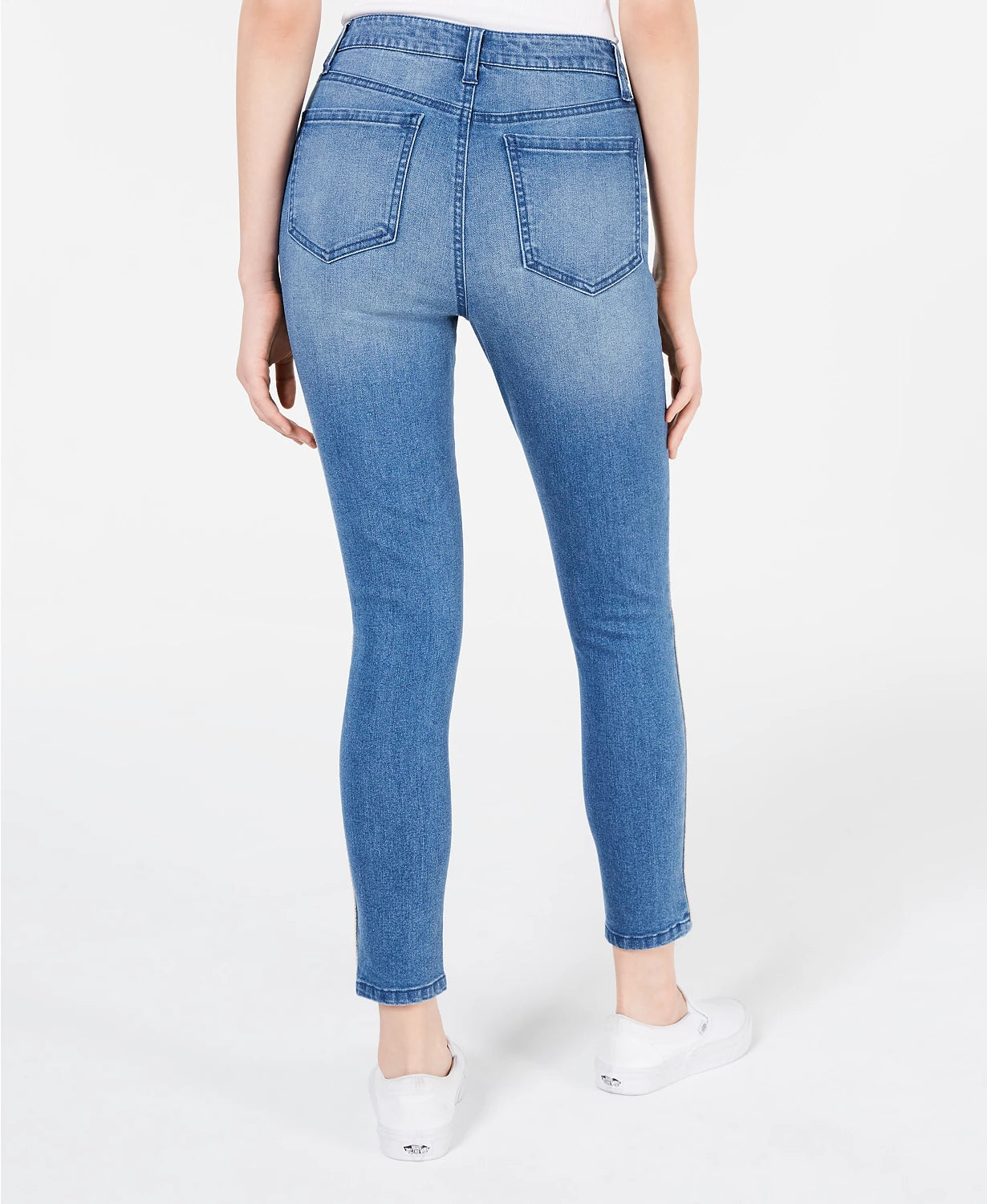 Tinseltown Juniors' Animal-Print Side-Stripe Skinny Jeans Medium Blue Size 11