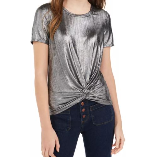 Love Fire Junior's Metallic Twist Front Top Silver Size X-Large