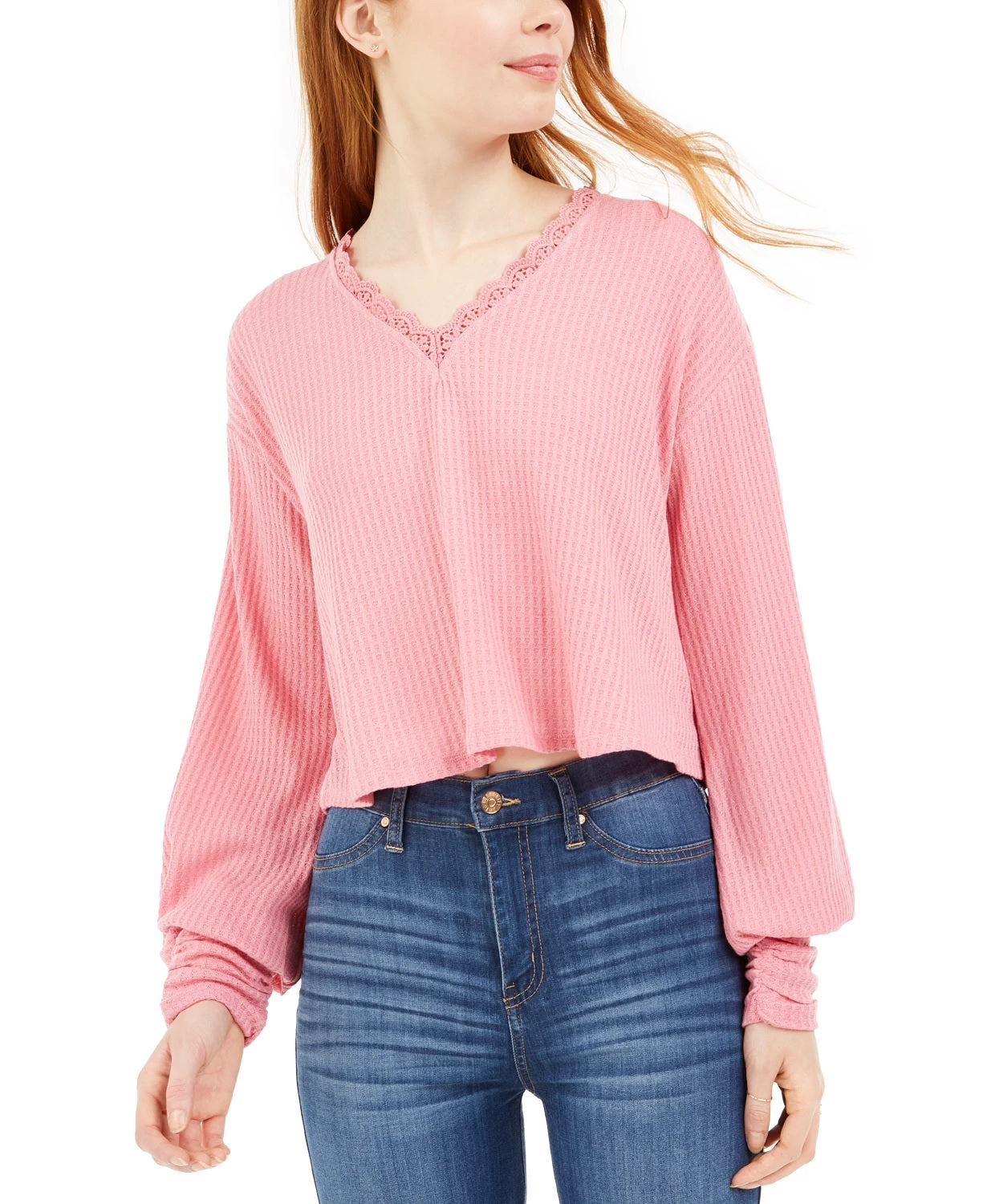 Love Fire By Topson Junior's Lace Trim Thermal Top Pink Size X-Small