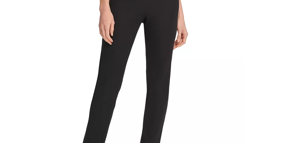 DKNY Women's Faux Leather Trim Straight Leg Trousers Black Size 0