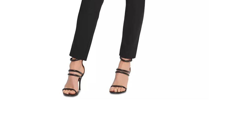 DKNY Women Faux Leather Trim Straight Leg Trousers Black Size 4