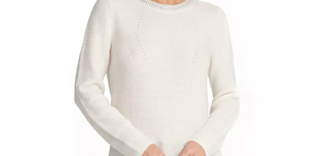 DKNY Women's Embellished Sweater White Size Large