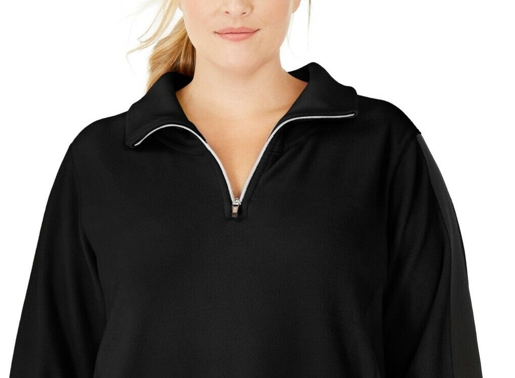 Calvin Klein Women's Performance Plus Size Logo-Sleeve Zip-Neck Top Black Size 2X