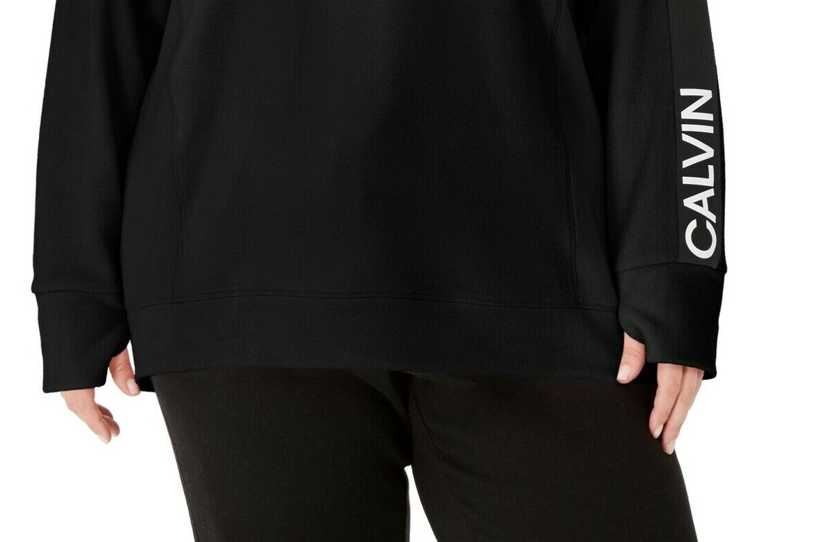 Calvin Klein Women's Performance Plus Size Logo-Sleeve Zip-Neck Top Black Size 2X