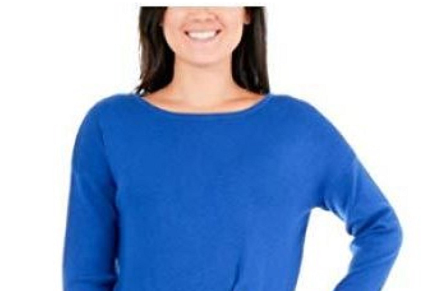 NY Women's Collection Petite Asymmetrical Button-Hem Sweater Med Blue Size Petite Small