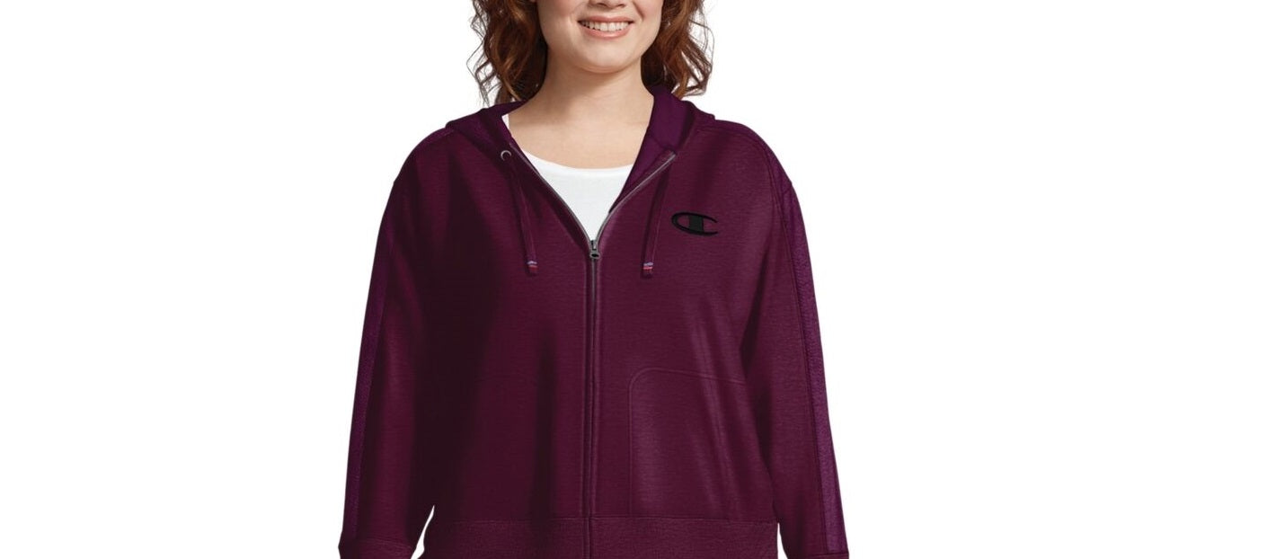 Champion Plus Women's Size Heritage Herringbone-Accent Zip Hoodie Darkpurple Size 1X