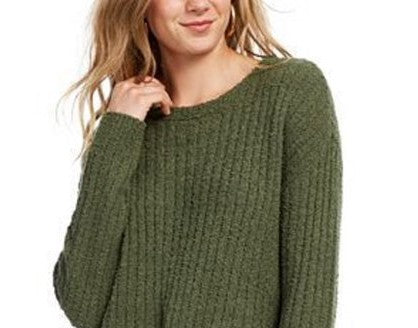 Crave Fame Juniors' Ribbed Cropped Sweater Green Size Extra Large