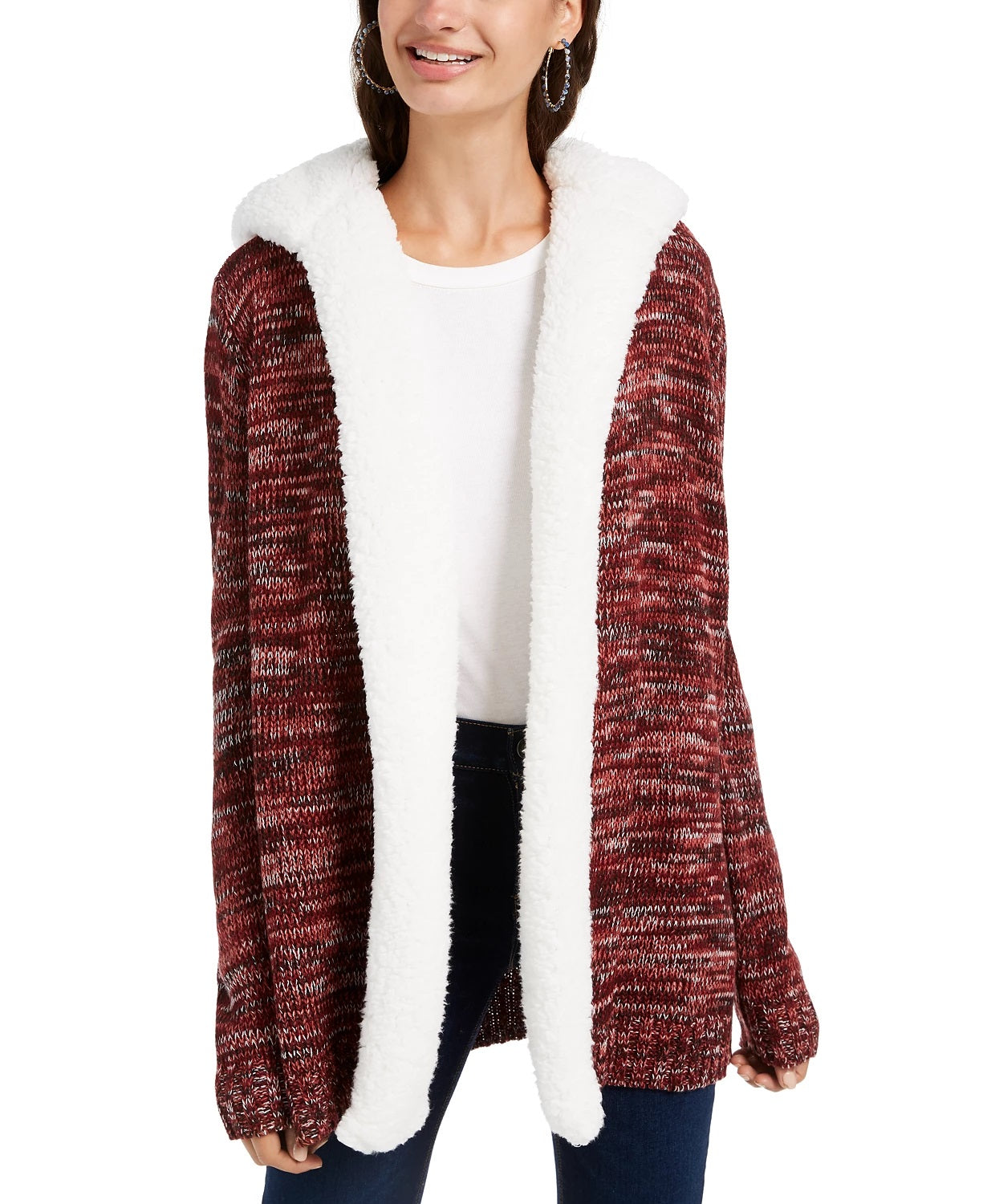 Crave Fame Juniors' Sherpa Trim Cardigan Lt/Pas Purple Size Medium