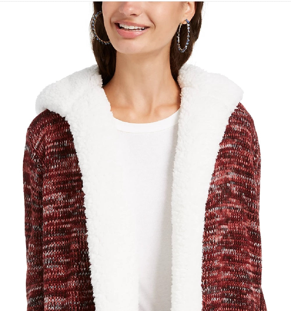Crave Fame Juniors' Sherpa Trim Cardigan Lt/Pas Purple Size Medium