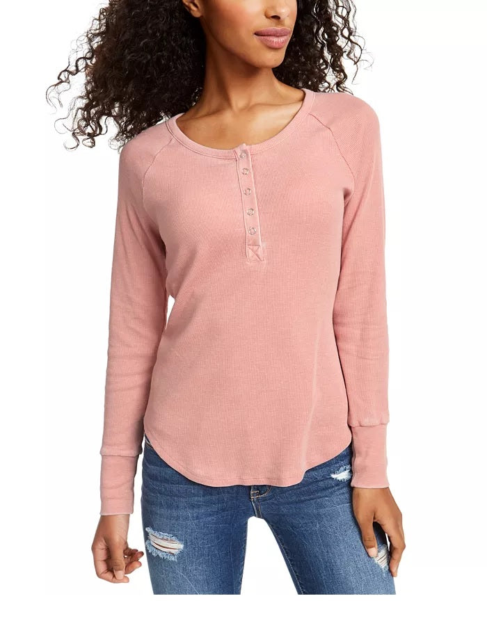 Ultra Flirt Juniors' Burnout Thermal Henley Top Purple Size X-Small