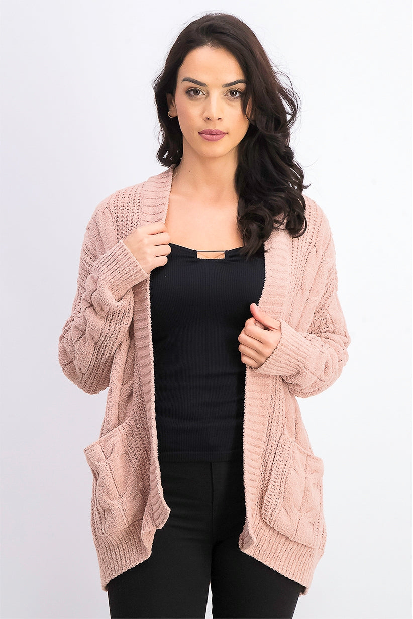 Ultra Flirt Juniors' Mixed-Knit Chenille Cardigan Pink Size Large