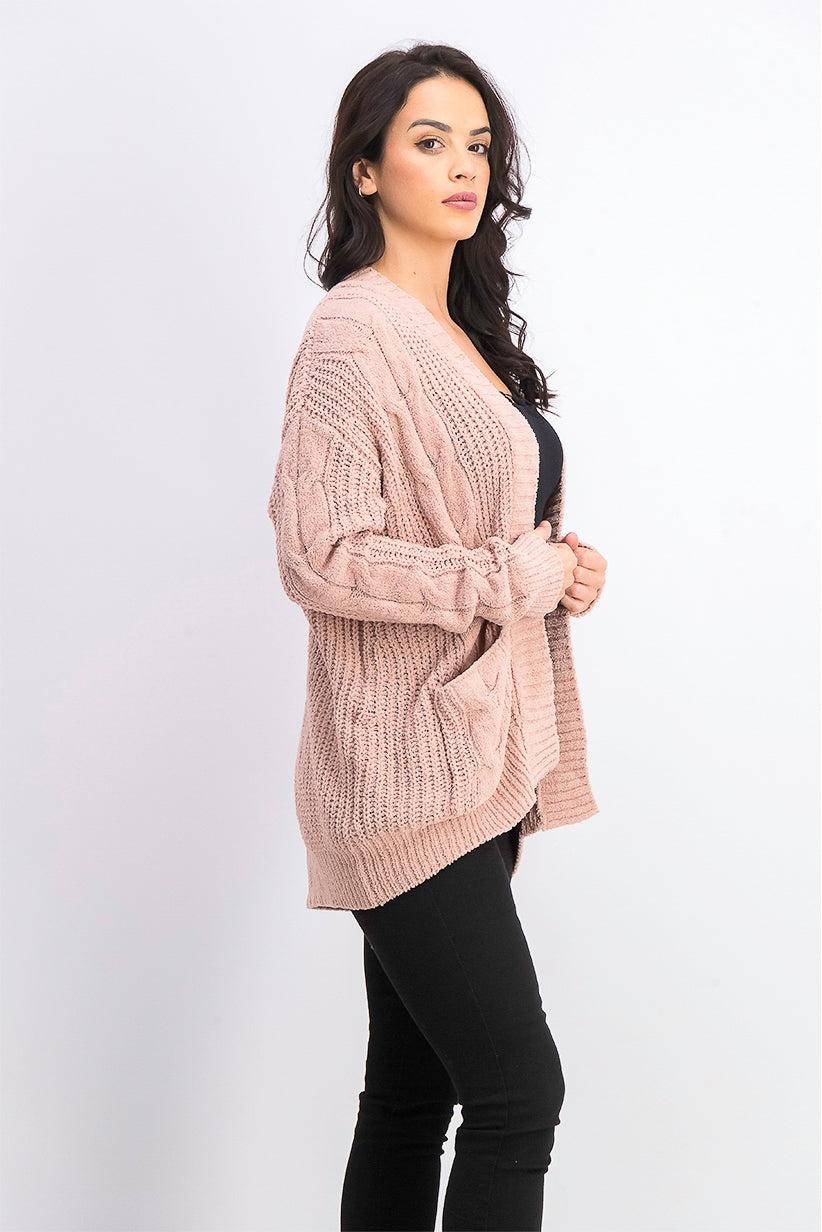 Ultra Flirt Juniors' Mixed-Knit Chenille Cardigan Pink Size Large