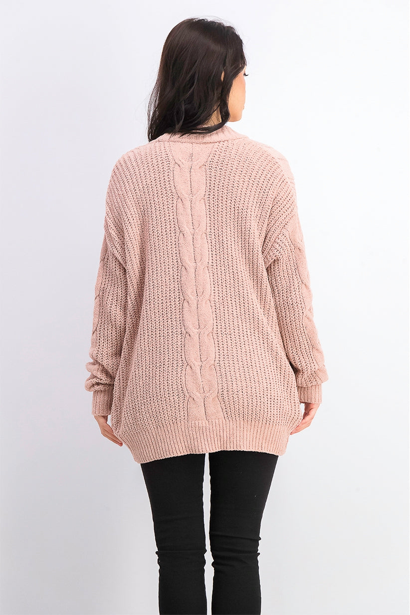 Ultra Flirt Juniors' Mixed-Knit Chenille Cardigan Pink Size Large