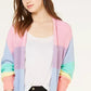 Ultra Flirt Juniors' Rainbow Stripe Shaker-Stitch Cardigan Pink Size Medium