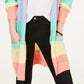 Ultra Flirt Juniors' Rainbow Stripe Shaker-Stitch Cardigan Pink Size Medium