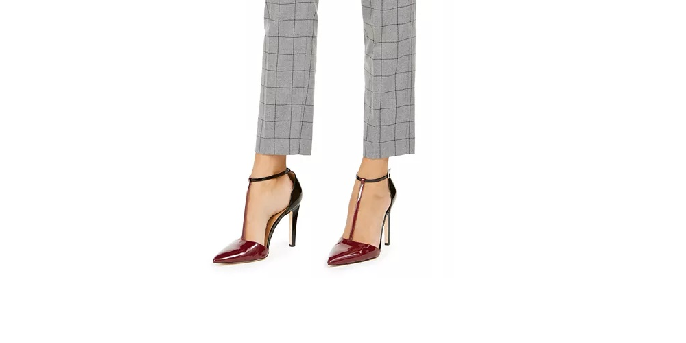 Calvin Klein Women's Windowpane-Print Belted Pants Gray Size 12