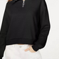 Crave Fame Junior's Waffle Knit Quarter Zip Top Black Size Large