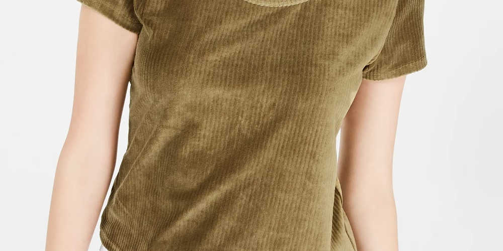 Crave Fame Juniors' Corduroy Top Green Size Medium