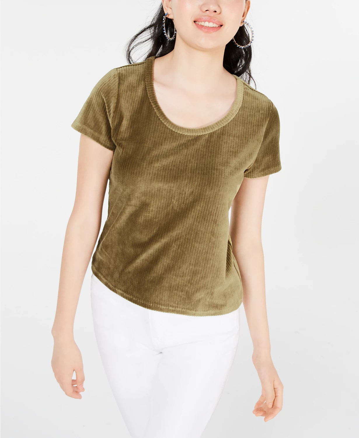 Crave Fame Juniors' Corduroy Top Green Size Small