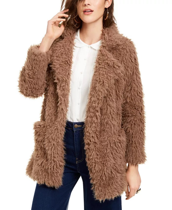 Sage The Label Women's Penny Lane Shaggy Faux-Fur Coat Brown Size Large