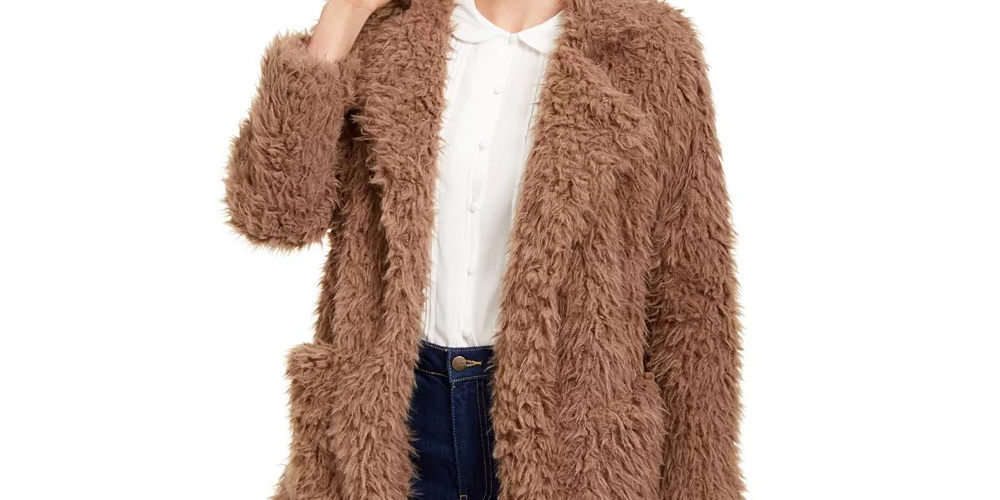 Sage The Label Women's Penny Lane Shaggy Faux-Fur Coat Brown Size Large