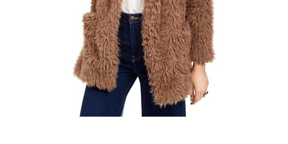 Sage The Label Women's Penny Lane Shaggy Faux-Fur Coat Brown Size Large