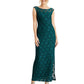 Connected Women's Sequined Lace Slit Gown Dark Green Size 16