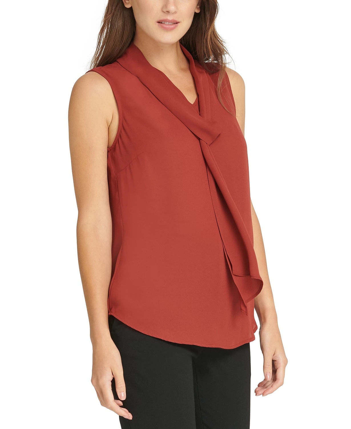DKNY Women's Tie-Neck Blouse Beige Size Medium