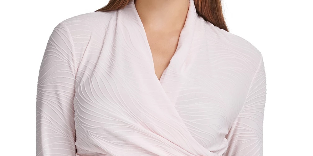 DKNY Women's Textured Surplice-Neck Top Pink Size Medium