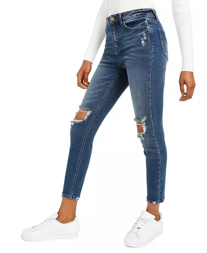 Vanilla Star Juniors' High-Rise Distressed Skinny Jeans Navy Size 7
