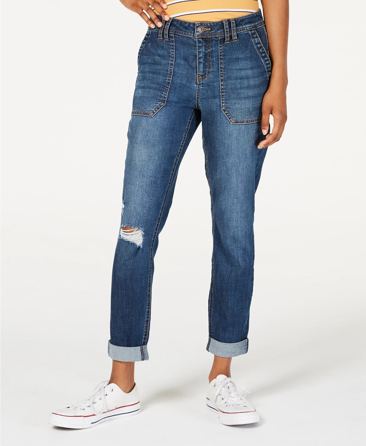 Vanilla Star Women's Ripped Cuffed Jeans Blue Size 7