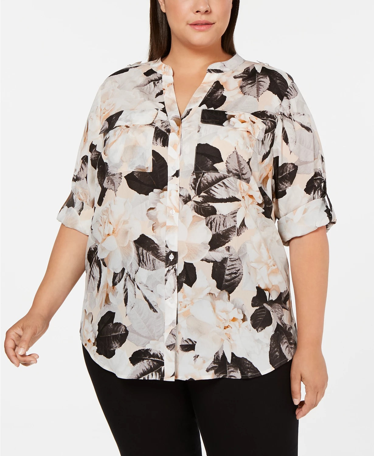 calvin-klein-womens-plus-size-printed-roll-tab-top-gray-size-3x