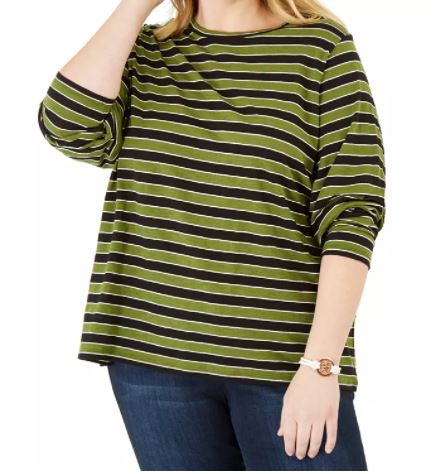 Michael Kors Women's Plus Striped Crewneck T-Shirt Green Size 2X