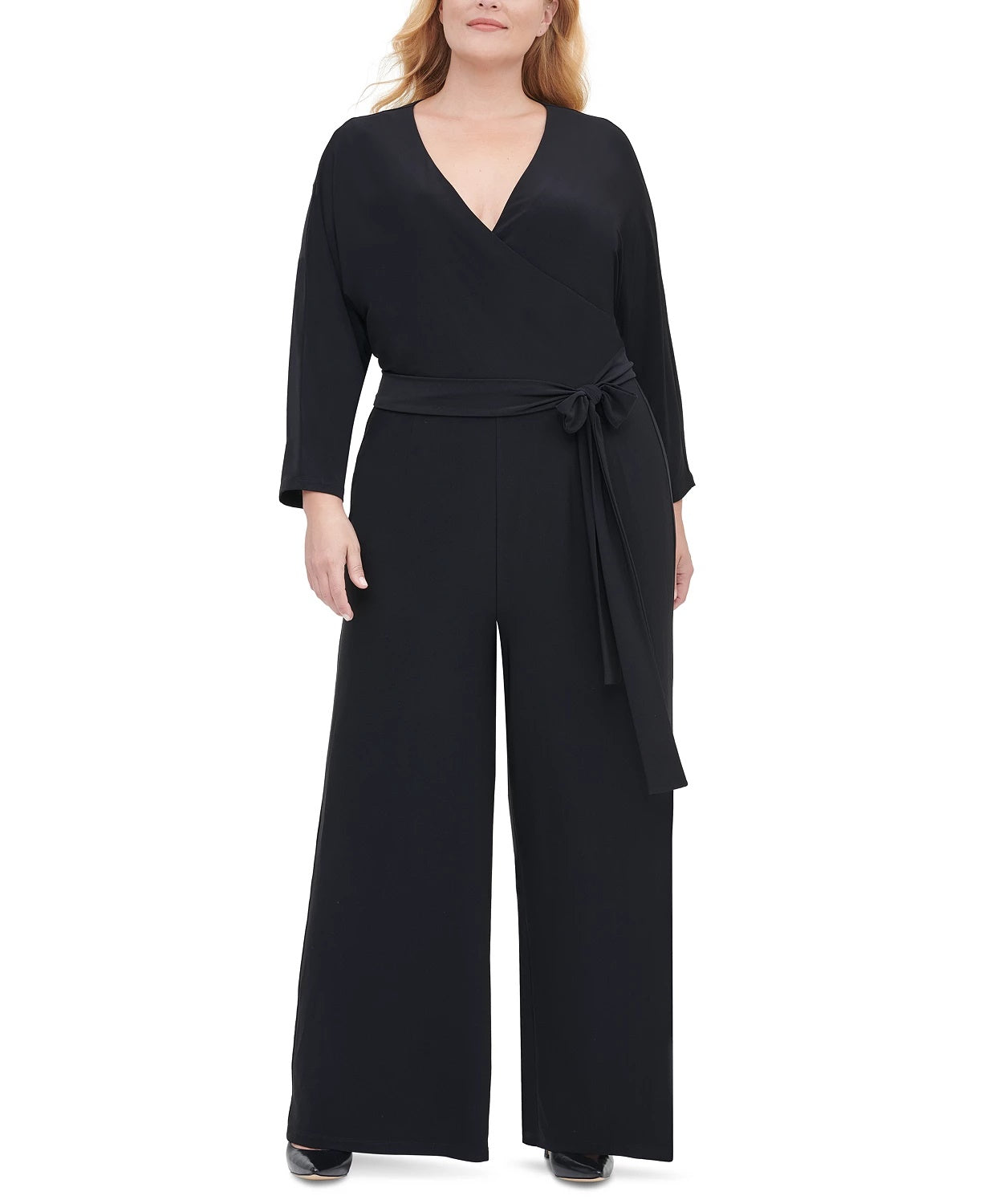 Tommy Hilfiger Women's Plus Size Surplice Wide-Leg Jumpsuit Black Size 18W