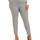 Calvin Klein Women's Plus Size Belted Windowpane-Print Slim-Leg Pants Gray Size 18W