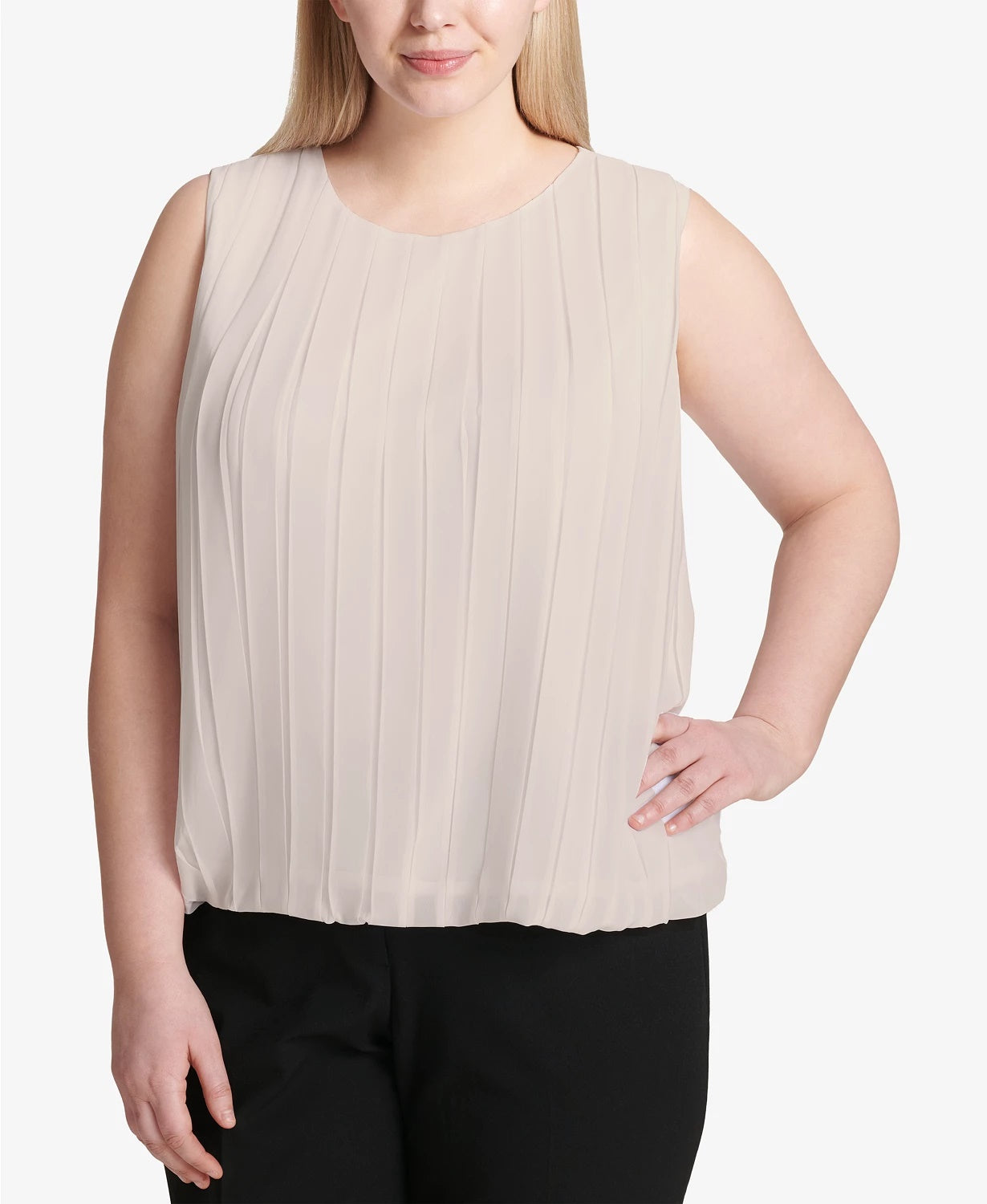 Calvin Klein Women's Pleated Bubble Top Beige Size 1X