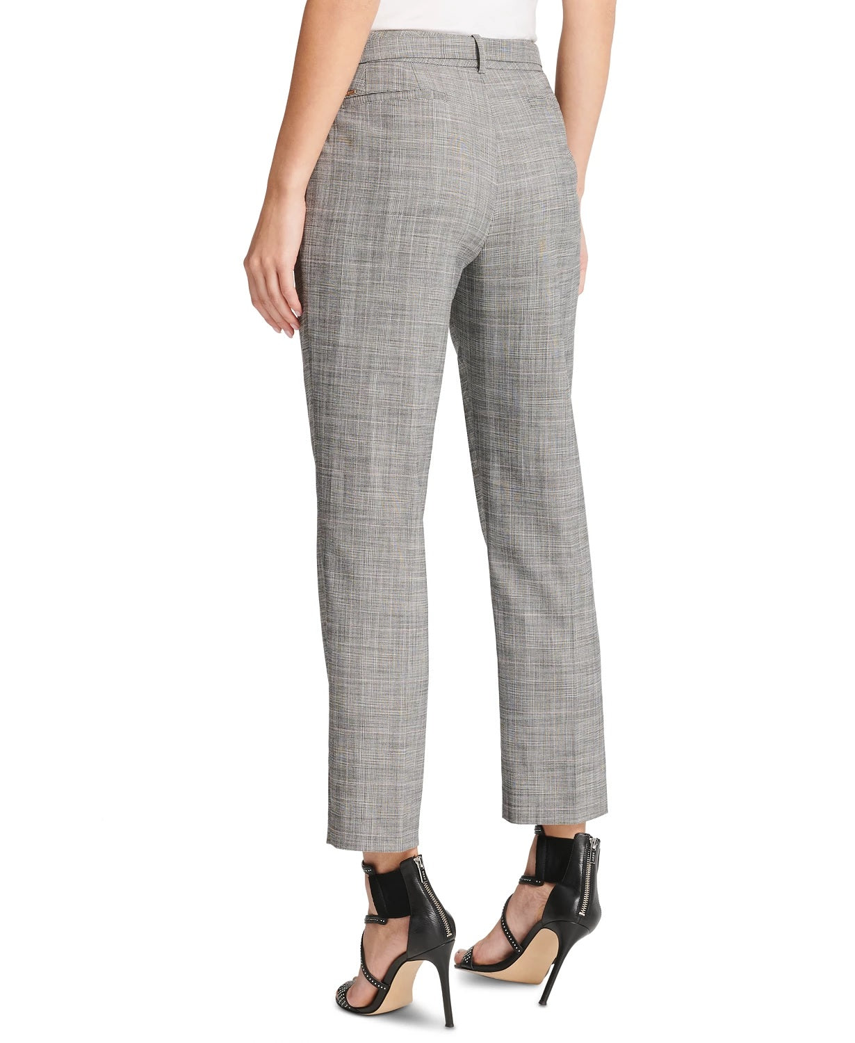 DKNY Women's Petite Belted Essex Ankle Plaid Pant Gray Size 0.6