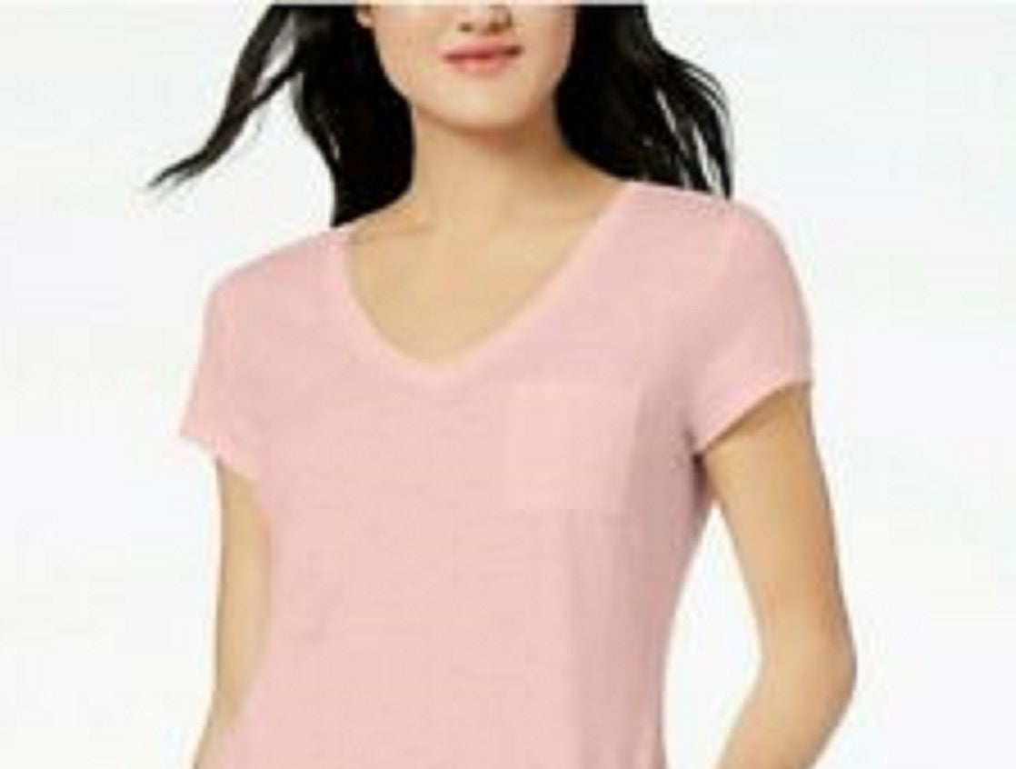 Maison Jules Women's V-Neck Patch-Pocket T-Shirt Pink Size Small