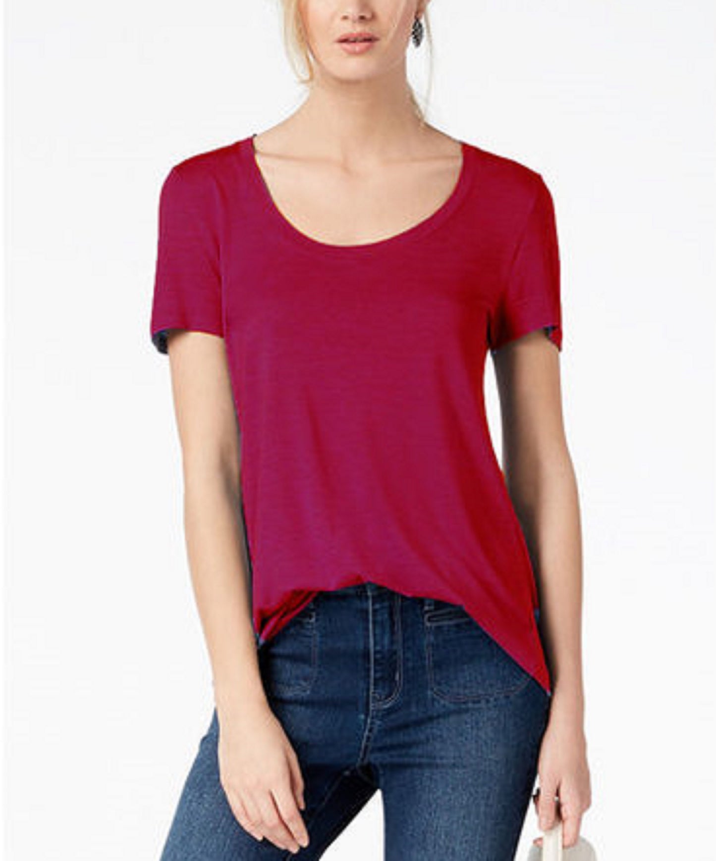 Maison Jules Women's Scoop-Neck T-Shirt  Red Size Extra Small