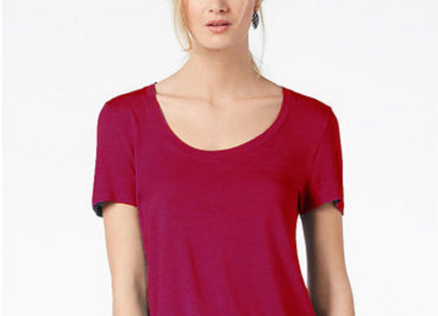 Maison Jules Women's Scoop-Neck T-Shirt  Red Size Extra Small