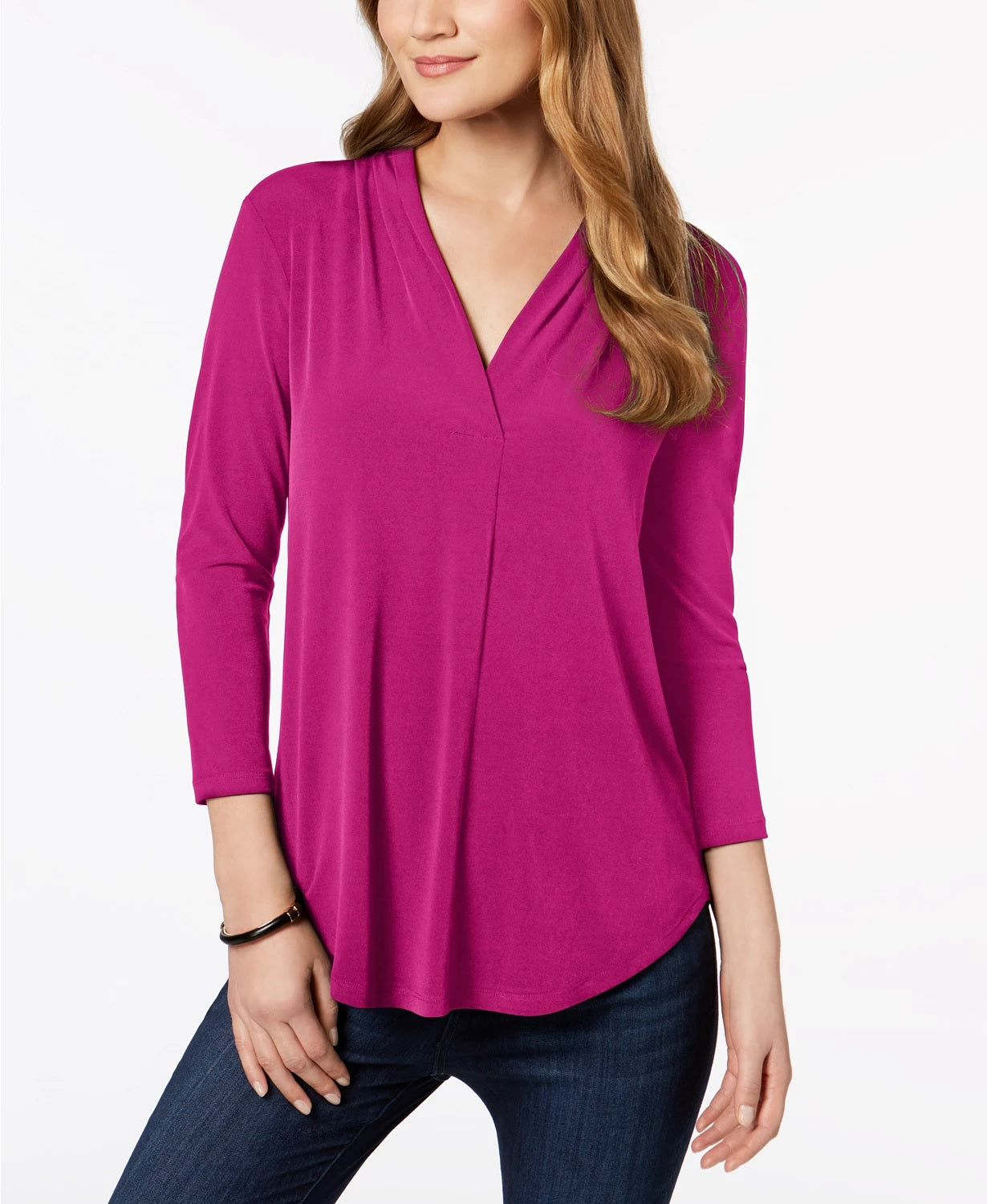 Charter Club Women's 3/4-Sleeve Top Dark Pink Size Extra Small