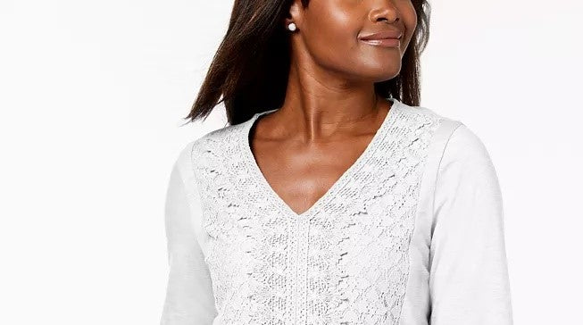 JM Collection  Women's Embellished Lace Contrast Top White Size X-Small