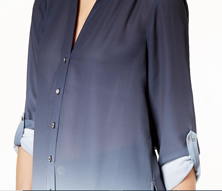 INC International Concepts Women's Dip Dyed Button Front Tunic Navy Size Small