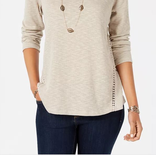 Style & Co Women's Waffle Knit Top Beige Size X-Large