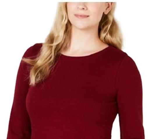 Charter Club Women's Cotton Lace-Trim Top Wine Size Medium