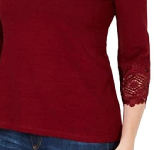 Charter Club Women's Cotton Lace-Trim Top Wine Size Medium